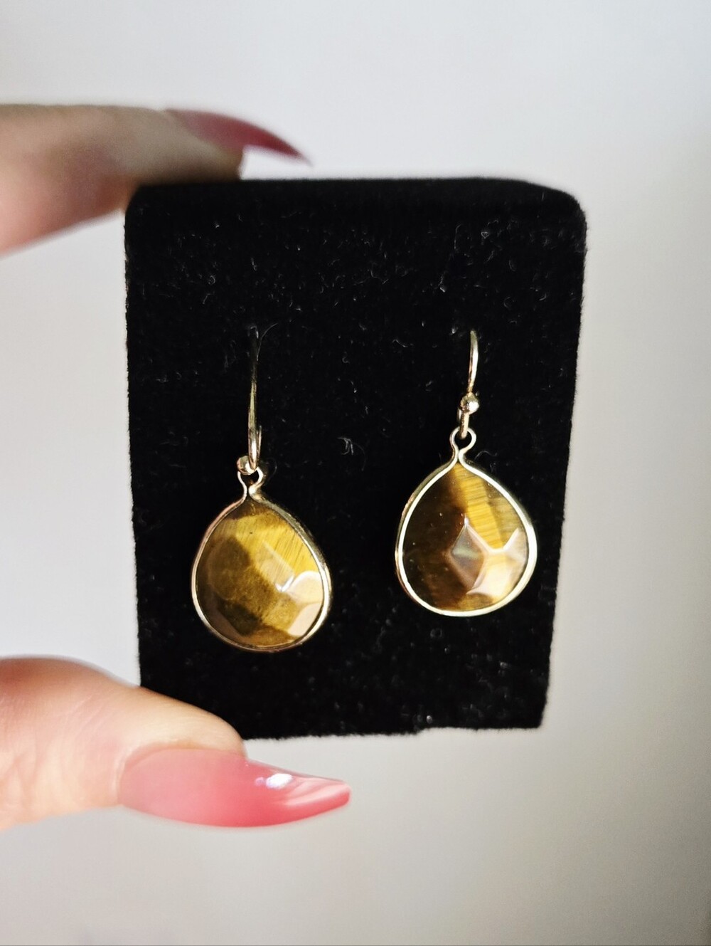 Vintage Gold and Brown Teardrop Tiger's Eye Earrings